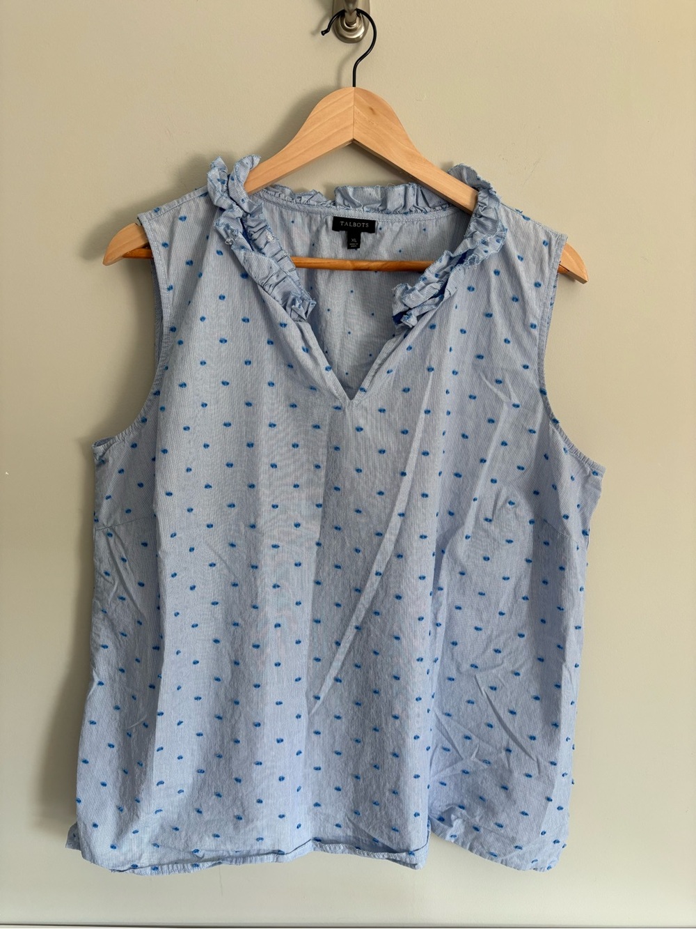 Talbots XL Light Blue Sleeveless Ruffle V-Neck Top